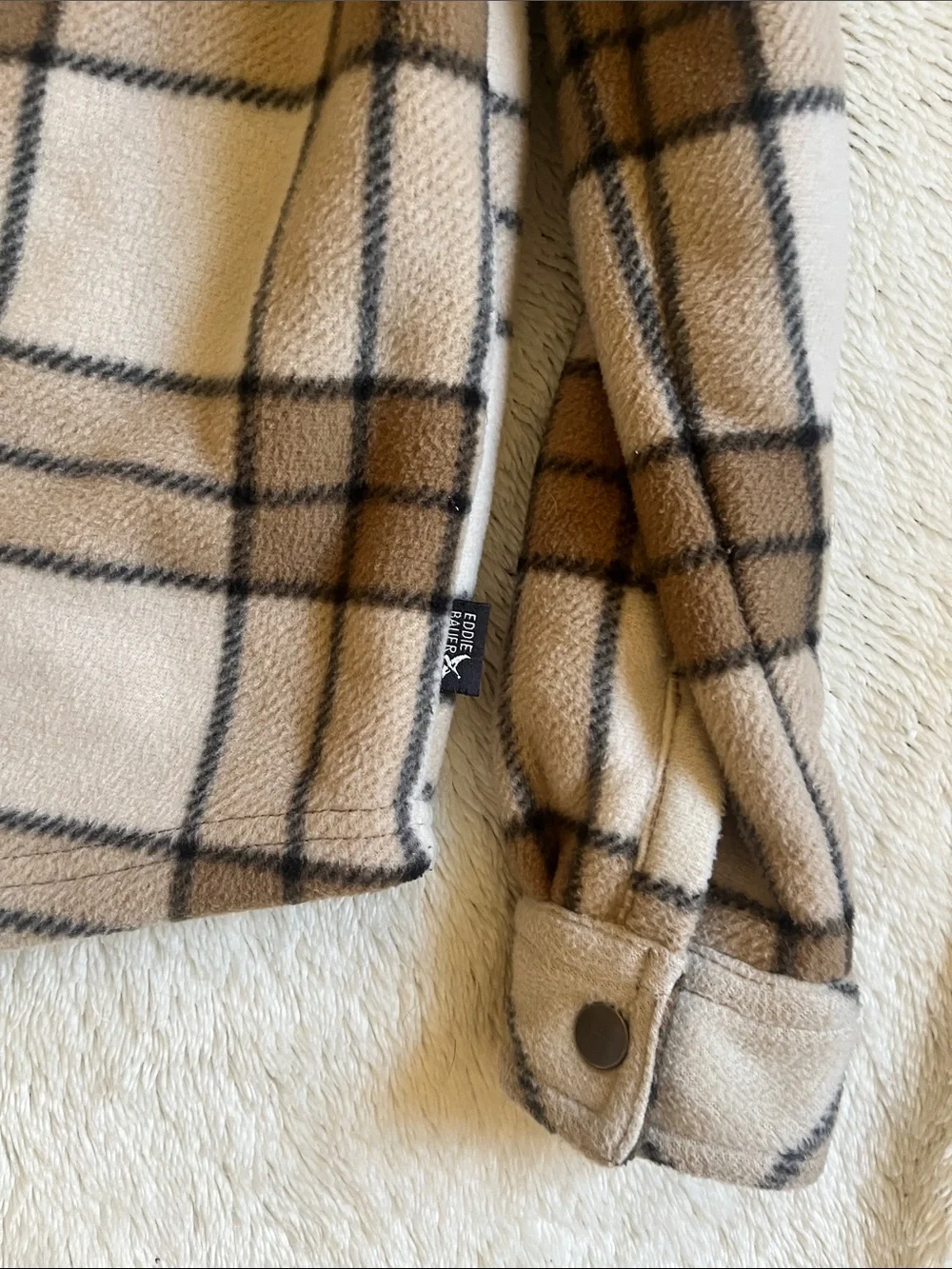 Boys Eddie Bauer Beige and Brown Plaid Fleece Shacket